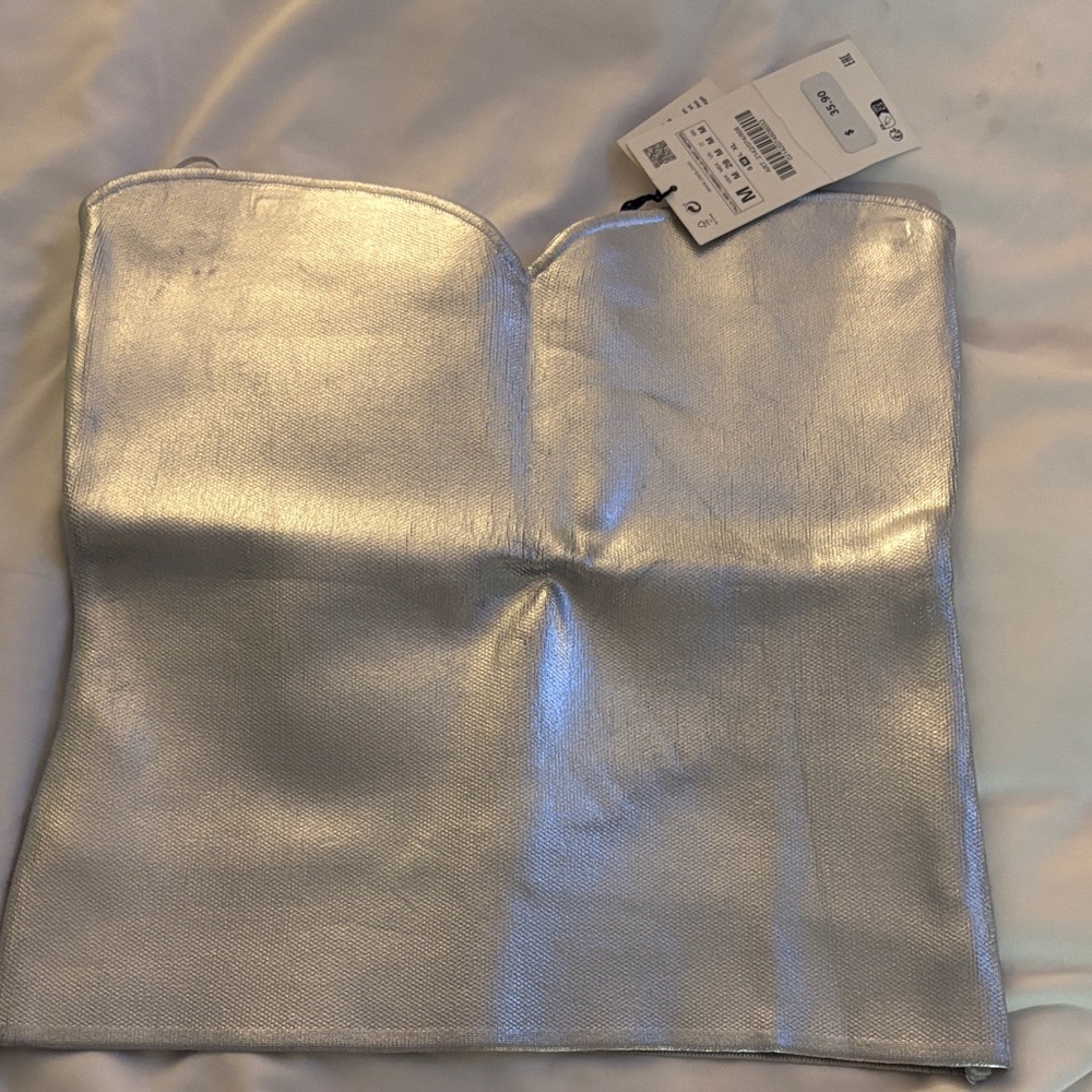 Zara Metallic Silver strapless Top NWT size medium!